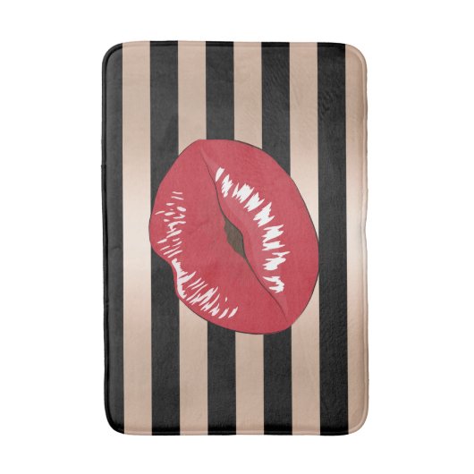 elegant rode lippen roos gouden strepen patroon badmat (Voorkant Verticaal)