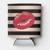 elegant rode lippen roos gouden strepen patroon blikjeskoeler (Voorkant)