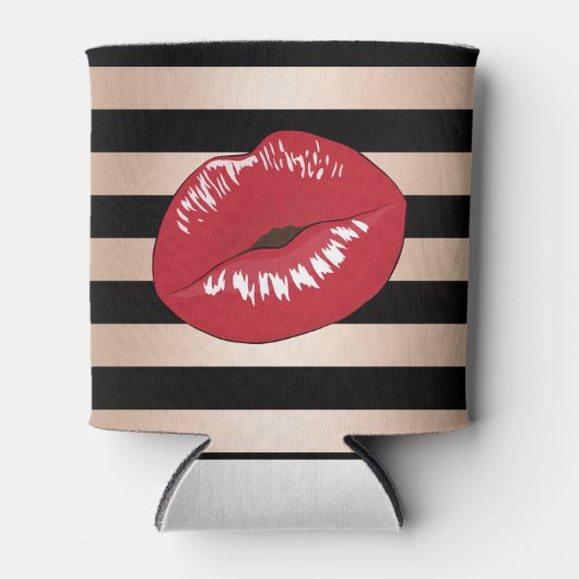 elegant rode lippen roos gouden strepen patroon blikjeskoeler (Voorkant)
