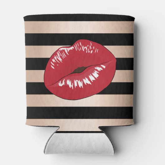 elegant rode lippen roos gouden strepen patroon blikjeskoeler (Achterkant)