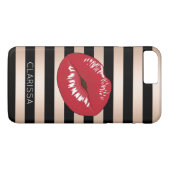 elegant rode lippen roos gouden strepen patroon Case-Mate iPhone case (Achterkant (Horizontaal))