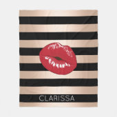 elegant rode lippen roos gouden strepen patroon fleece deken (Voorkant)