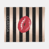 elegant rode lippen roos gouden strepen patroon fleece deken (Voorkant (Horizontaal))