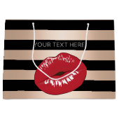 elegant rode lippen roos gouden strepen patroon groot cadeauzakje (Voorkant)