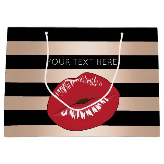 elegant rode lippen roos gouden strepen patroon groot cadeauzakje (Voorkant)