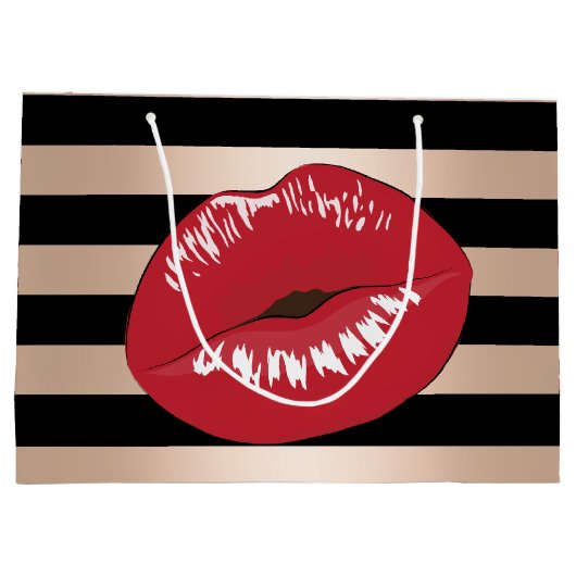 elegant rode lippen roos gouden strepen patroon groot cadeauzakje (Achterkant)