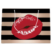 elegant rode lippen roos gouden strepen patroon groot cadeauzakje (Voorkant)