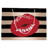 elegant rode lippen roos gouden strepen patroon groot cadeauzakje (Achterkant)