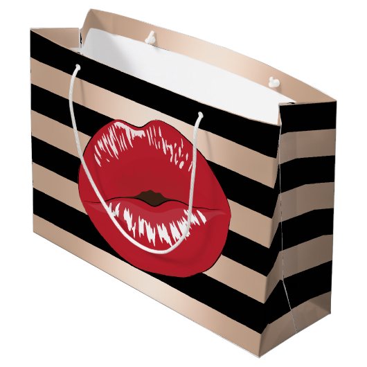 elegant rode lippen roos gouden strepen patroon groot cadeauzakje (Achterkant Gekanteld)