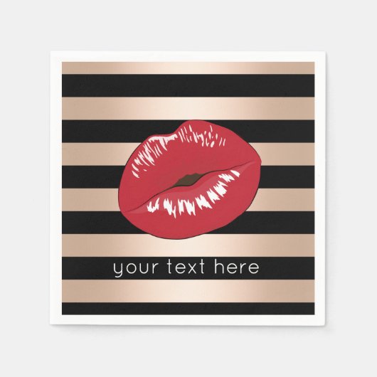 elegant rode lippen roos gouden strepen patroon servetten (Voorkant)