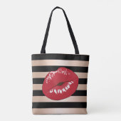 elegant rode lippen roos gouden strepen patroon tote bag (Achterkant)