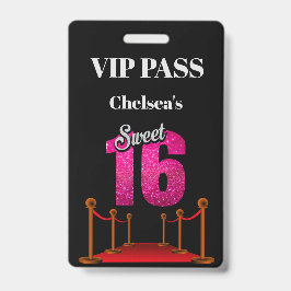 Elegant Rode Loper Hollywood Thema Sweet 16 VIP Badge
