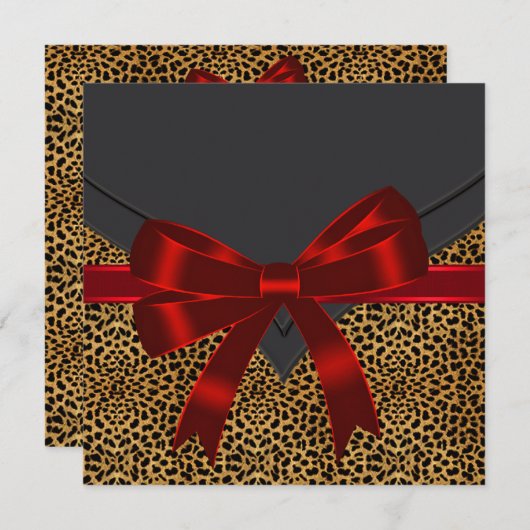 Elegant Rode Luipaard Feest Kaart (Voorkant / Achterkant)