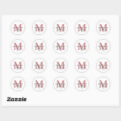 Elegant Rode Monogram Retouradres Ronde Sticker (Vel)