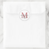 Elegant Rode Monogram Retouradres Ronde Sticker (Tas)