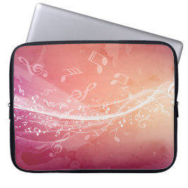 Elegant Rode-Oranje Muzieknoten Achtergrond Laptop Sleeve