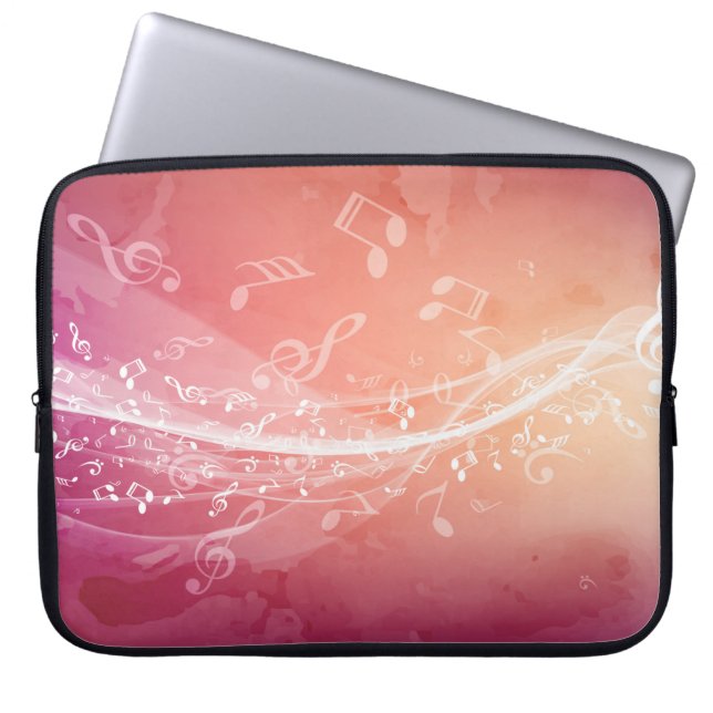 Elegant Rode-Oranje Muzieknoten Achtergrond Laptop Sleeve (Voorkant)