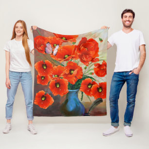 Elegant rode Oranje papaver Fleece Deken