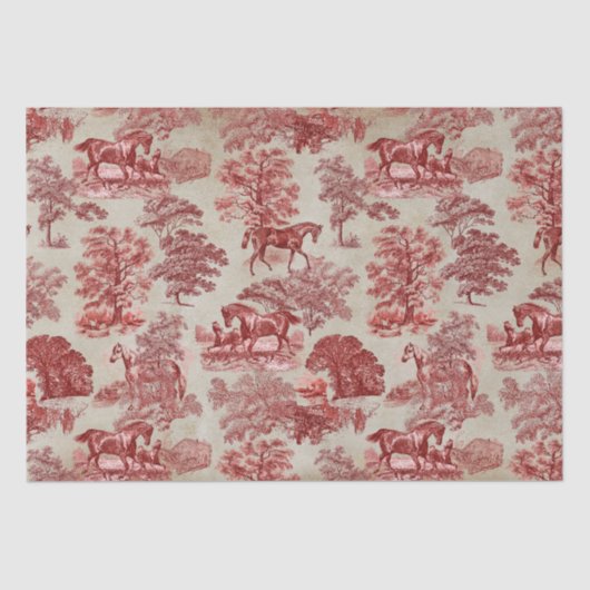 Elegant Rode Paard Woodland Toile Kraft Tissuepapier (Voorkant)