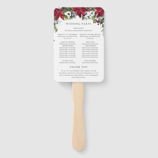 Elegant Rode Poinsettia Huwelijksceremonie Program Handwaaier (Achterkant)