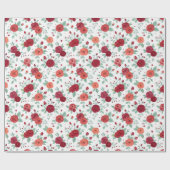 Elegant Rode Roos Bloempatroon Cadeaupapier (Vlak)