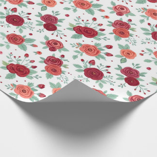 Elegant Rode Roos Bloempatroon Cadeaupapier