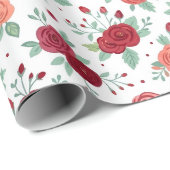 Elegant Rode Roos Bloempatroon Cadeaupapier (Rol Hoek)