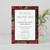 Elegant rode roos op groene  klassieke bruiloft folie uitnodiging (Staand Voorkant)