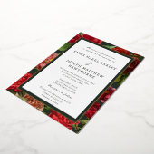 Elegant rode roos op groene  klassieke bruiloft folie uitnodiging (Gedraaid)