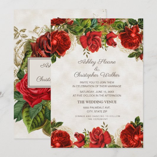 Elegant  Rode Roses Wedding Kaart (Voorkant / Achterkant)