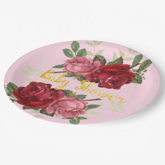 Elegant, rode rozen, Baby shower, papieren Borden  Papieren Bordje (Gekanteld)
