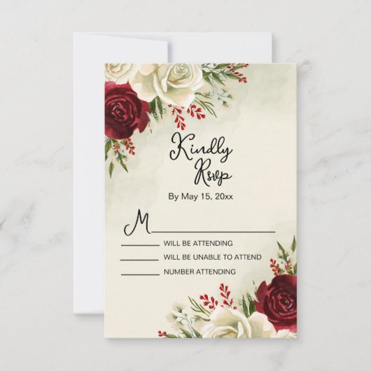 Elegant  rode rozen Wedding RSVP Kaart (Voorkant)