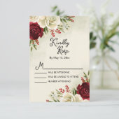 Elegant  rode rozen Wedding RSVP Kaart (Staand voorkant)