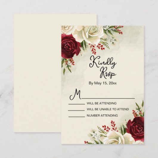 Elegant  rode rozen Wedding RSVP Kaart (Voorkant / Achterkant)