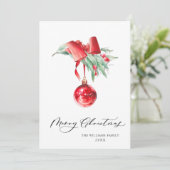 Elegant Rode Versiering Prettig Kerstfeest Groet Feestdagenkaart (Staand voorkant)