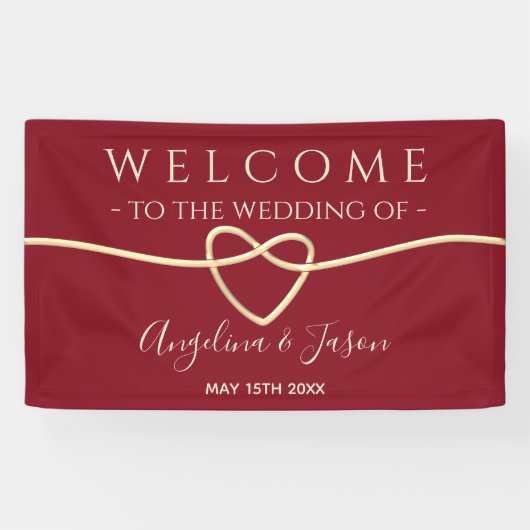 Elegant Rode Welkom Trouwfeest Spandoek (Horizontaal)