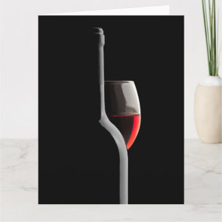 Elegant rode wijn glas & fles. Zwarte achtergrond Bedankkaart
