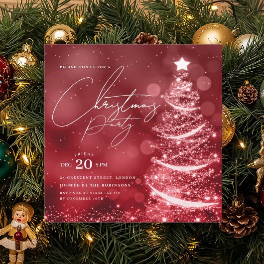ELEGANT Rode Winter Kerstboom Feest Kaart