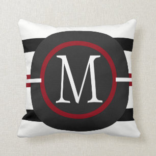 Elegant rode, witte en zwarte lijnen met monogram kussen