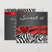 Elegant Rode Zebra Sweet 16 Feestje Kaart (Voorkant / Achterkant)
