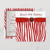 Elegant rode Zebra verjaardagsfeestje Kaart (Voorkant / Achterkant)