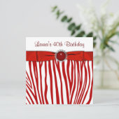 Elegant rode Zebra verjaardagsfeestje Kaart (Staand voorkant)