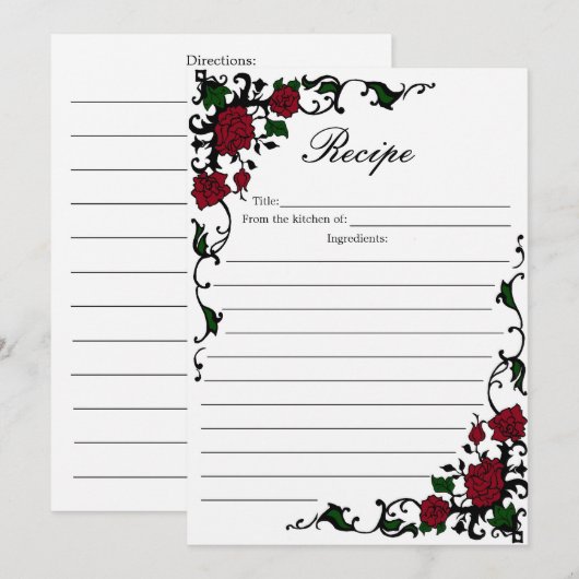 Elegant roes Recipe Kaarten (Voorkant / Achterkant)