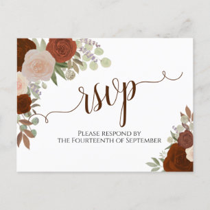 Elegant Roest Sinaasappel Waterverf Rozen Bruiloft Briefkaart