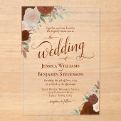 Elegant Roest Verbrand Sinaasappel Boho Rozen Fanc Acryl Uitnodigingen (Voorkant)