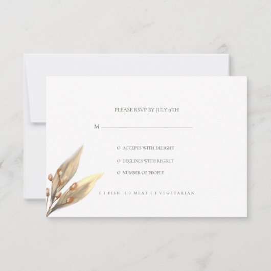 Elegant roestbruin blad RSVP goudbruiloft Kaart (Achterkant)