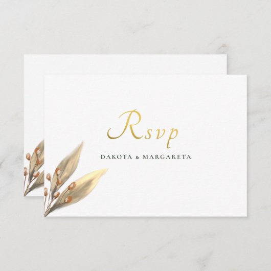 Elegant roestbruin blad RSVP goudbruiloft Kaart (Voorkant / Achterkant)