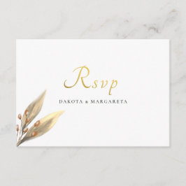Elegant roestbruin blad RSVP goudbruiloft Kaart