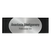 Elegant roestvrij staal Zilver Ovaal Zwarte tekst Naambadge (Voorkant)