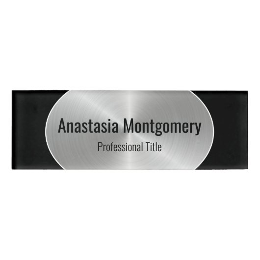 Elegant roestvrij staal Zilver Ovaal Zwarte tekst Naambadge (Voorkant)